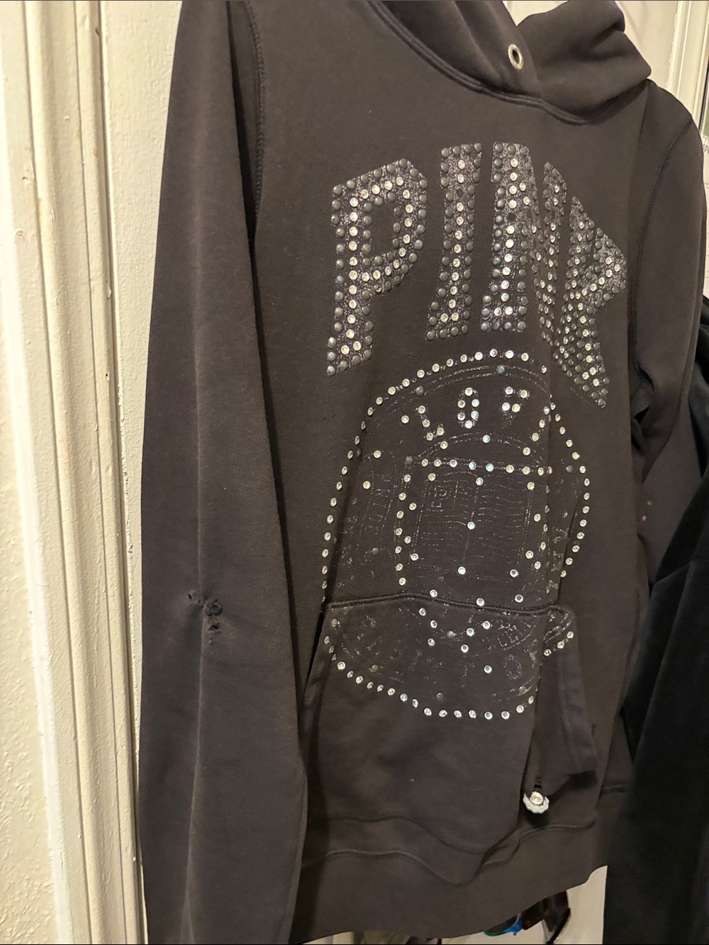 PINK Victoria's Secret Black Studded Logo Crewneck Hoodie / see photos /P2P:23